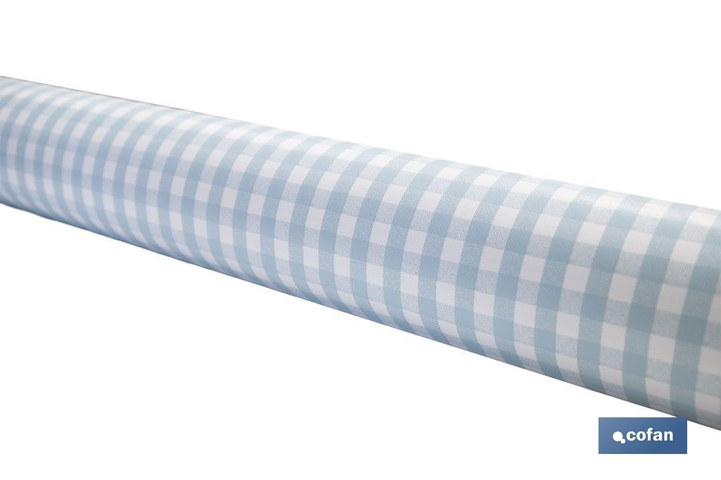 ROLLO DE MANTEL ANTIMANCHAS CUADROS AZULES  1,40 x 20 m