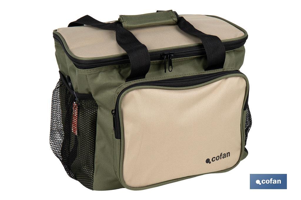 Nevera portátil porta alimentos | Bolsa isotérmica | Correa ajustable | Color: verde y beige | Medidas: 35 x 24 x 21 cm