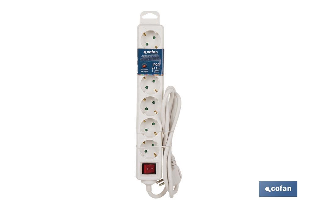 Base múltiple bipolar de 6 tomas para enchufes | Cable de 1,4 m | Interruptor de encendido